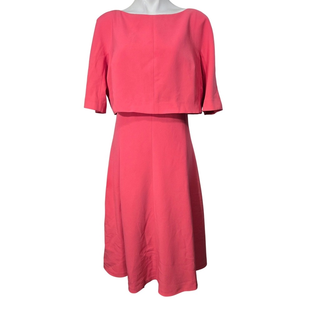 Lafayette 148 New York dress Coral Pink Overlay Short Sleeve Midi sz 14